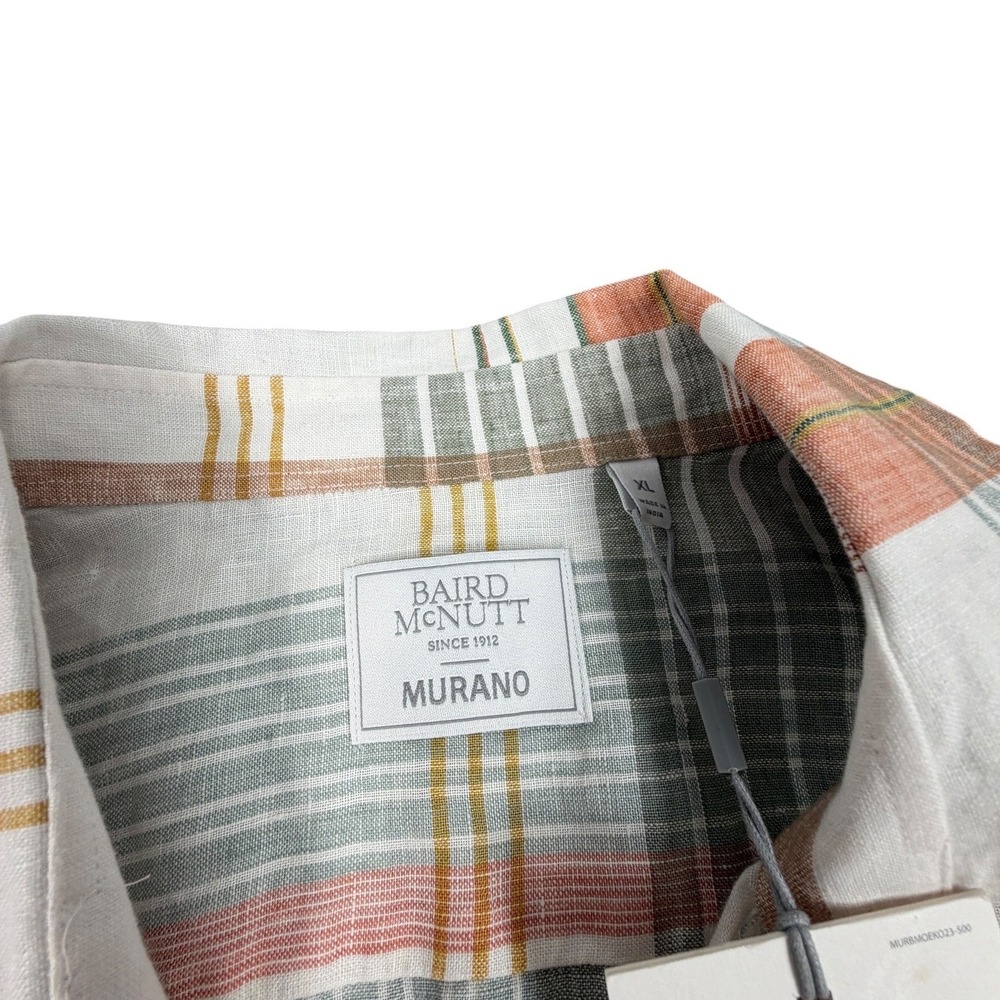 Murano Baird McNutt Linen Shirt Women XL White Plaid Long Sleeve V-Neck Pullover - Picture 7 of 8